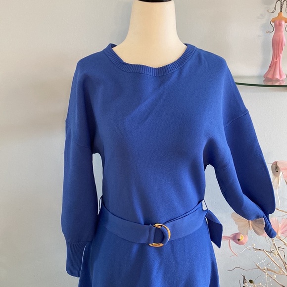 👗 Eliza J round  sleeve sweater Long floral dress style in blue 👗 - Picture 5 of 13